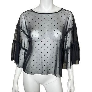 Express Womens Size S Black Polka Dot Velvet Mesh Sheer Top